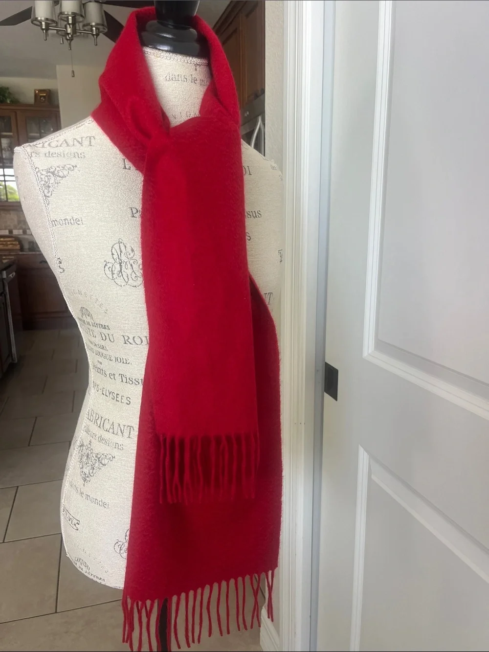 Luxurious Charter Club candy apple red 100% Cashmere scarf with fringe